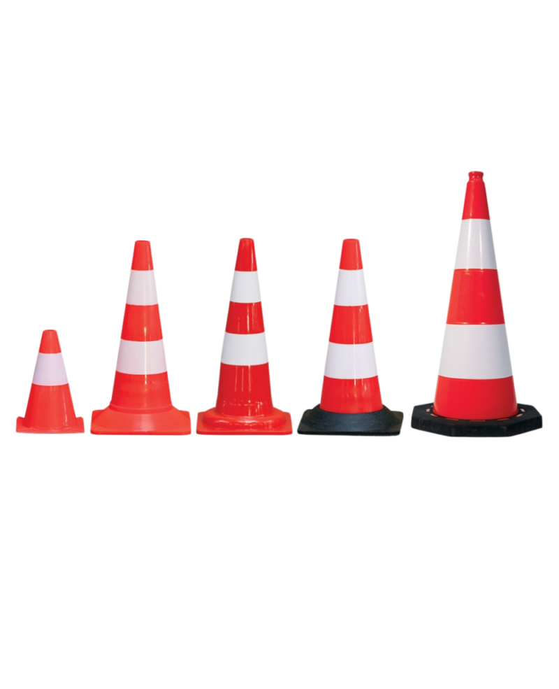 CONE PLASTIQUE ROUGE/BLANC TALIA HAUTEUR 50CM + PIED EN CAOUTCHOUC NOIR (1,85KG)