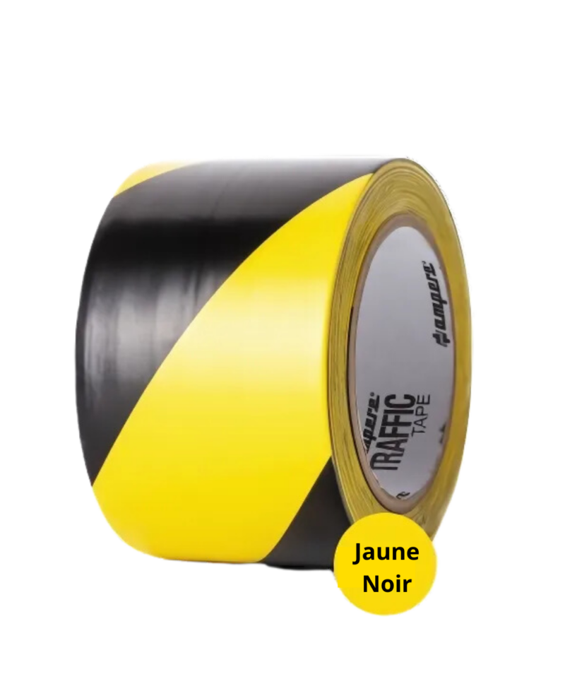 RUBAN ADHESIF DE MARQUAGE AU SOL JAUNE/NOIR- AMPERE TRAFFIC TAPE® SERIE 1, 50MM X33 METRES