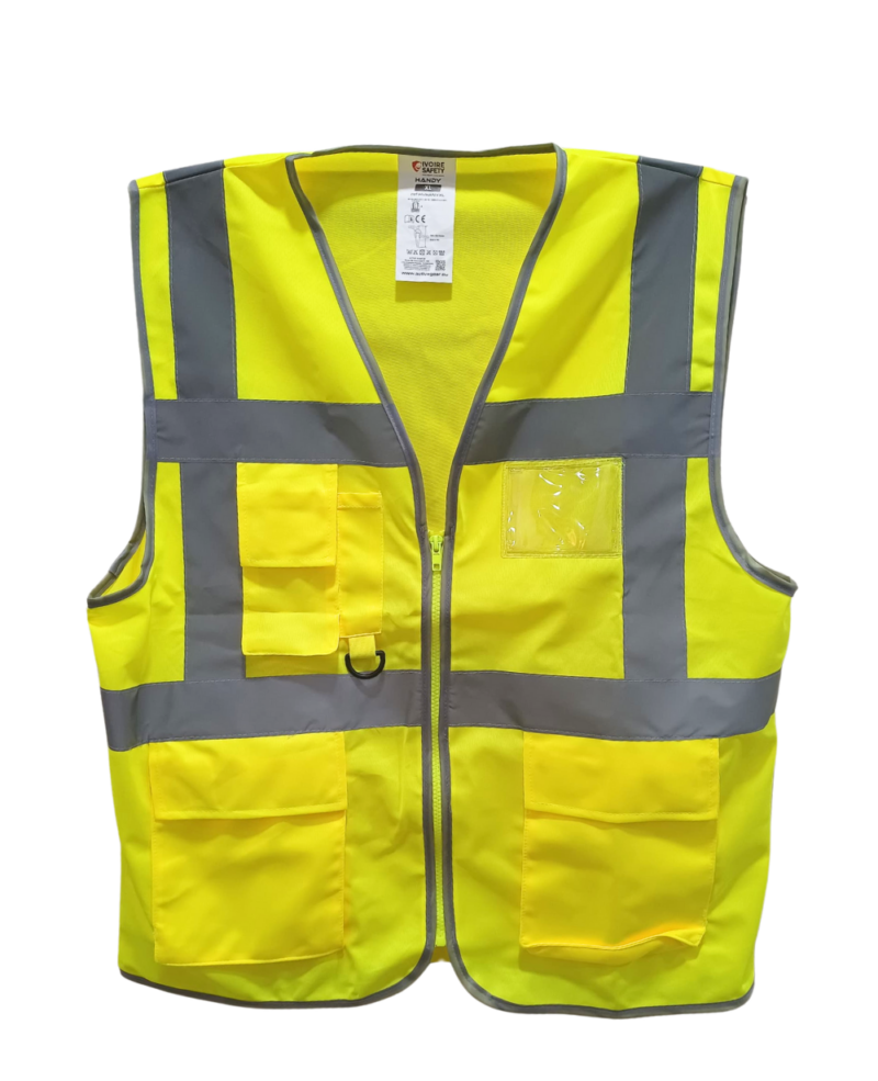 GILET DE SECURITE MULTIFONCTION JAUNE IVOIRE SAFETY POCHES + BANDES