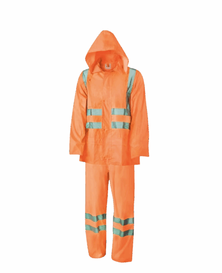 ENSEMBLE DE PLUIE AQUA, VESTE + PANTALON, ORANGE FLUO AVEC BANDES REFLECHISSANTES