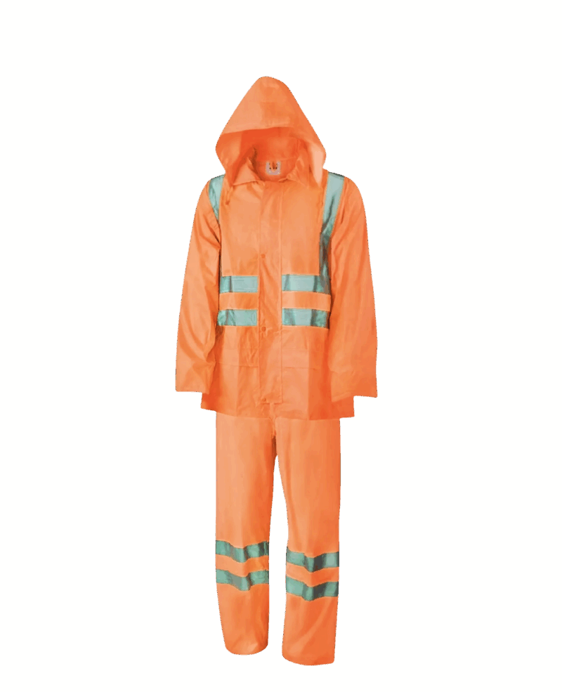 ENSEMBLE DE PLUIE AQUA, VESTE + PANTALON, ORANGE FLUO AVEC BANDES REFLECHISSANTES