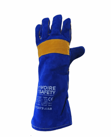 GANT SOUDEUR IVOIRE SAFETY AMS-1106, EN CUIR CROUTE BLEU AVEC PAUME RENFORCE JAUNE