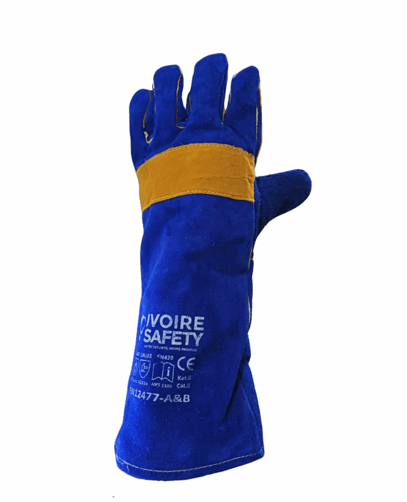 GANT SOUDEUR IVOIRE SAFETY AMS-1106, EN CUIR CROUTE BLEU AVEC PAUME RENFORCE JAUNE