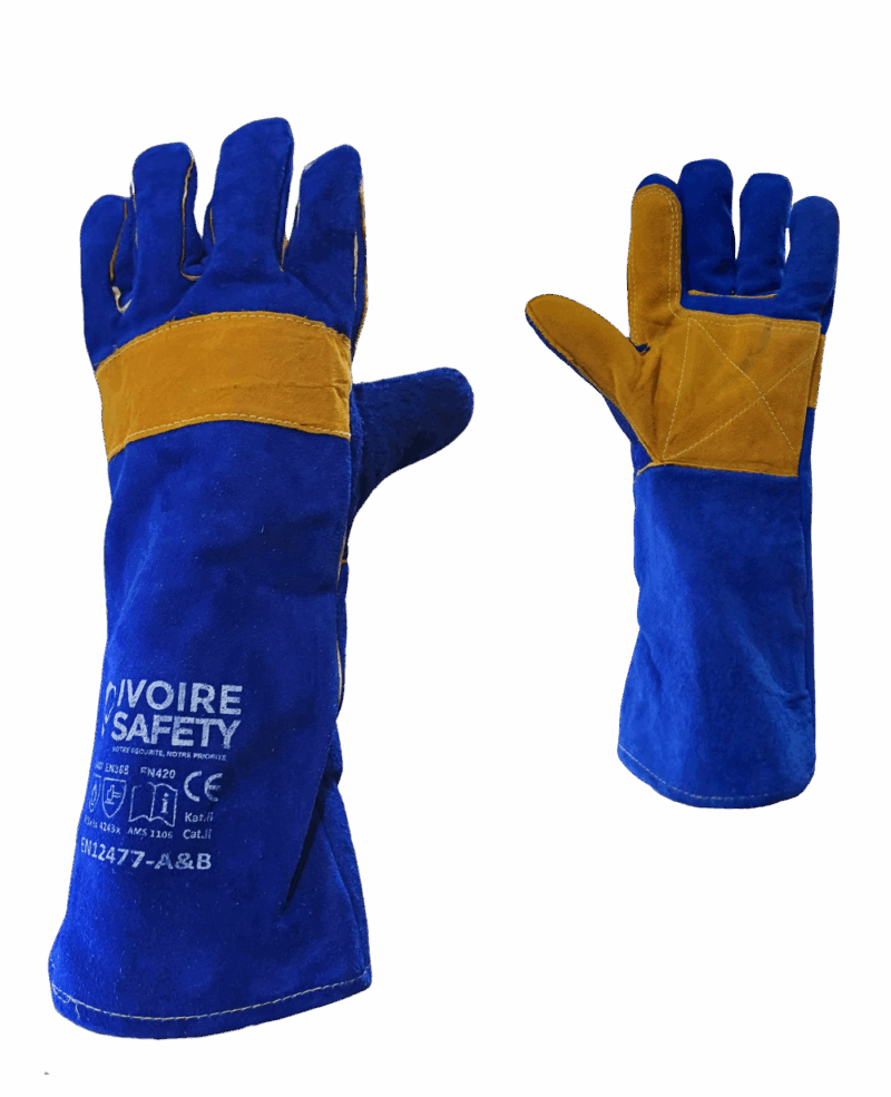 GANT SOUDEUR IVOIRE SAFETY AMS-1106, EN CUIR CROUTE BLEU AVEC PAUME RENFORCE JAUNE – Image 3