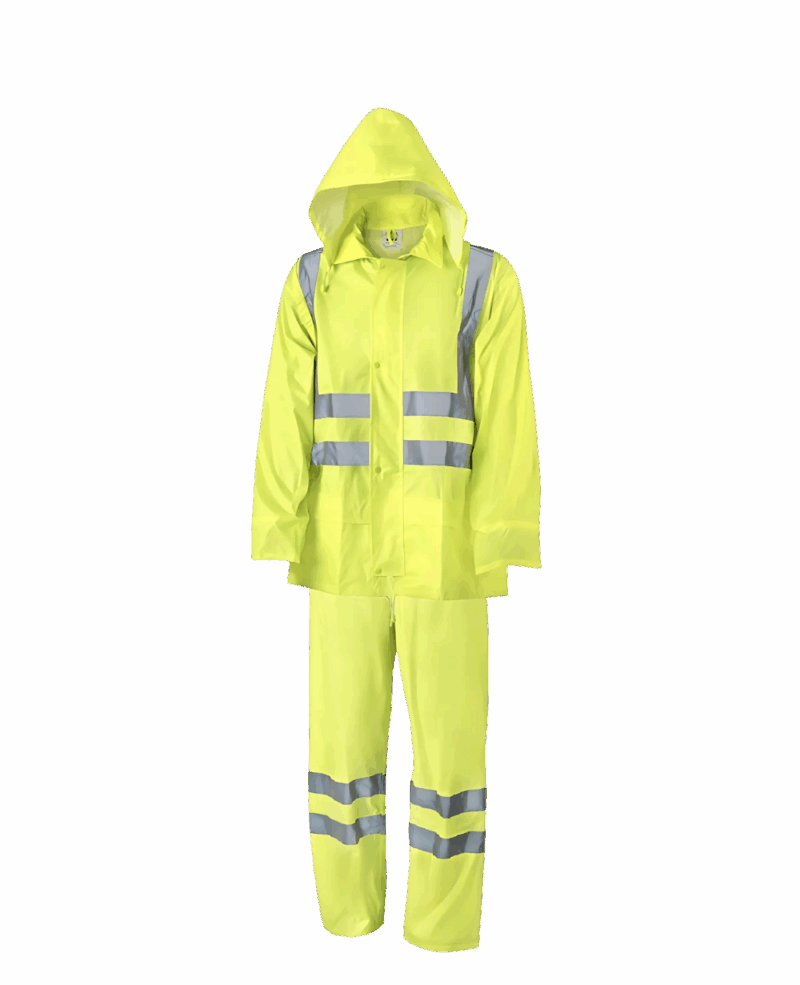 ENSEMBLE DE PLUIE AQUA, VESTE + PANTALON, JAUNE FLUO AVEC BANDES REFLECHISSANTES