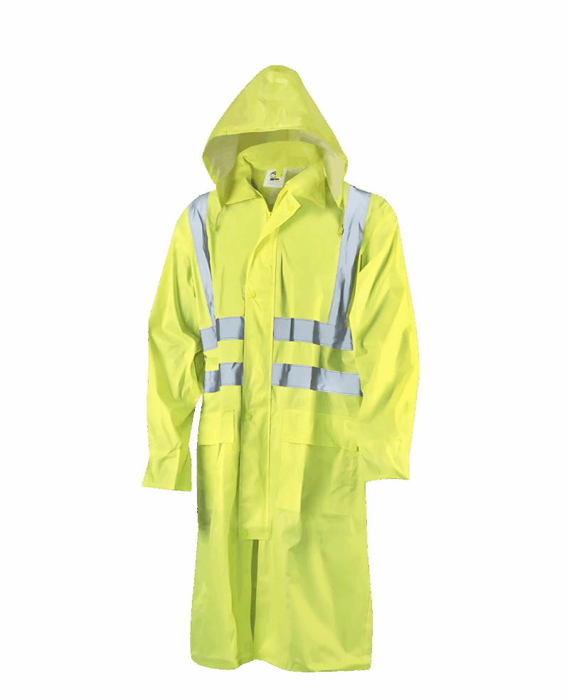 MANTEAU DE PLUIE OCEAN, JAUNE FLUO AVEC BANDES REFLECHISSANTES