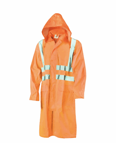 MANTEAU DE PLUIE OCEAN , ORANGE FLUO AVEC BANDES REFLECHISSANTES