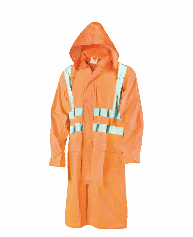 MANTEAU DE PLUIE OCEAN , ORANGE FLUO AVEC BANDES REFLECHISSANTES