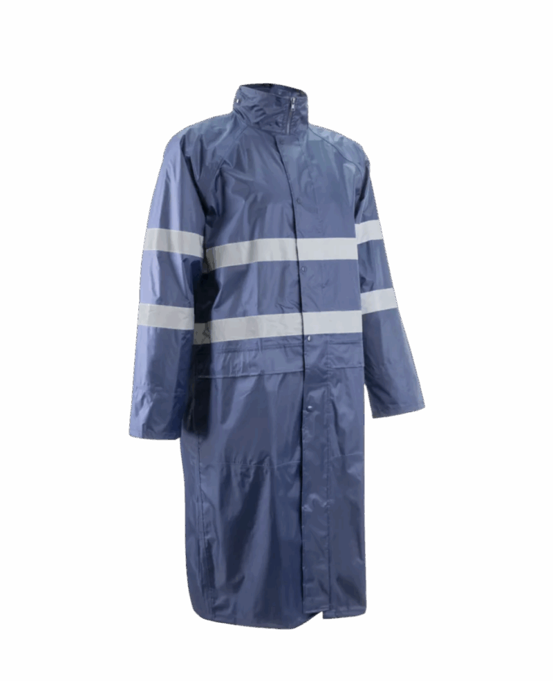 MANTEAU PLUIE RAINET COAT BLEU NAVY AVEC 2 BANDES RETROREFLECHISSANTES