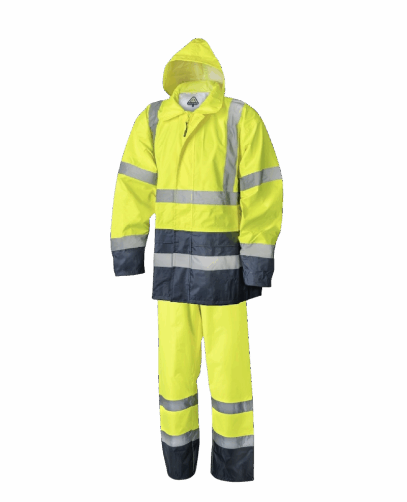 ENSEMBLE DE PLUIE RAINSTORM JAUNE HV/NAVY OXFORD + BANDES REFLECHISSANTES