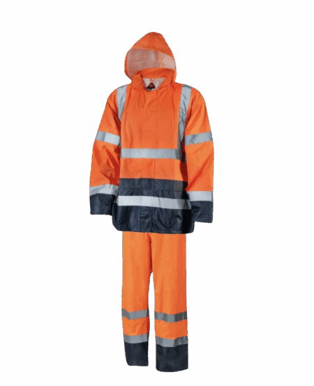 ENSEMBLE DE PLUIE RAINSTORM ORANGE/NAVY OXFORD + BANDES REFLECHISSANTES