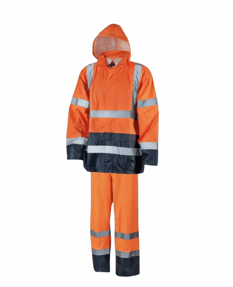 ENSEMBLE DE PLUIE RAINSTORM ORANGE/NAVY OXFORD + BANDES REFLECHISSANTES