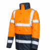 VESTE/PARKA IMPERMEABLE DOUBLE NEON ORANGE/NAVY AVEC BANDES REFLECHISSANTES