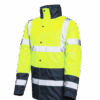 VESTE/PARKA IMPERMEABLE DOUBLE NEON JAUNE/NAVY AVEC BANDES REFLECHISSANTES