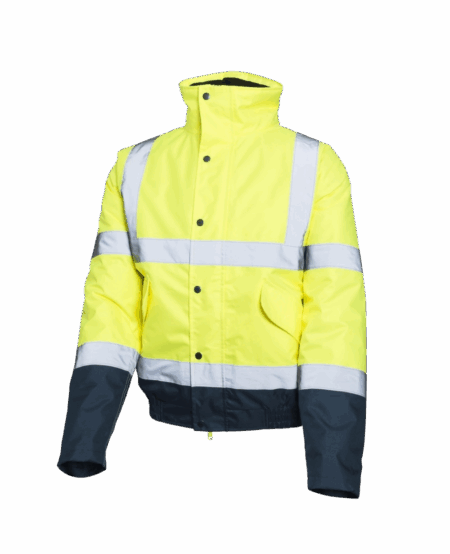 VESTE/PARKA IMPERMEABLE DOUBLE FLASH BOMBER JAUNE/NAVY AVEC BANDES REFLECHISSANTES