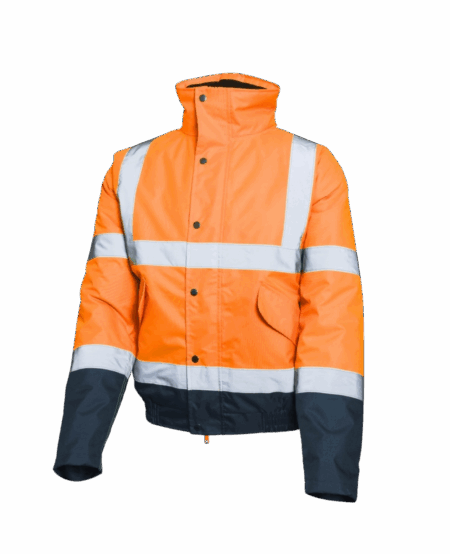 VESTE/PARKA IMPERMEABLE DOUBLE FLASH BOMBER ORANGE/NAVY AVEC BANDES REFLECHISSANTES