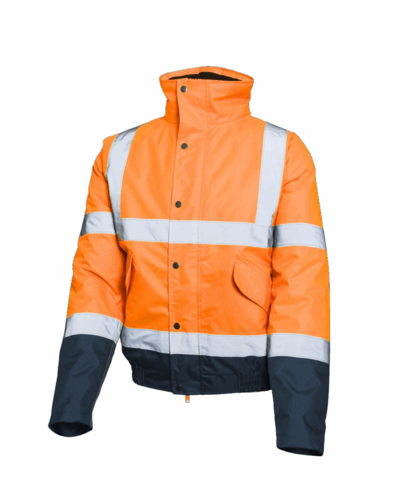 VESTE/PARKA IMPERMEABLE DOUBLE FLASH BOMBER ORANGE/NAVY AVEC BANDES REFLECHISSANTES