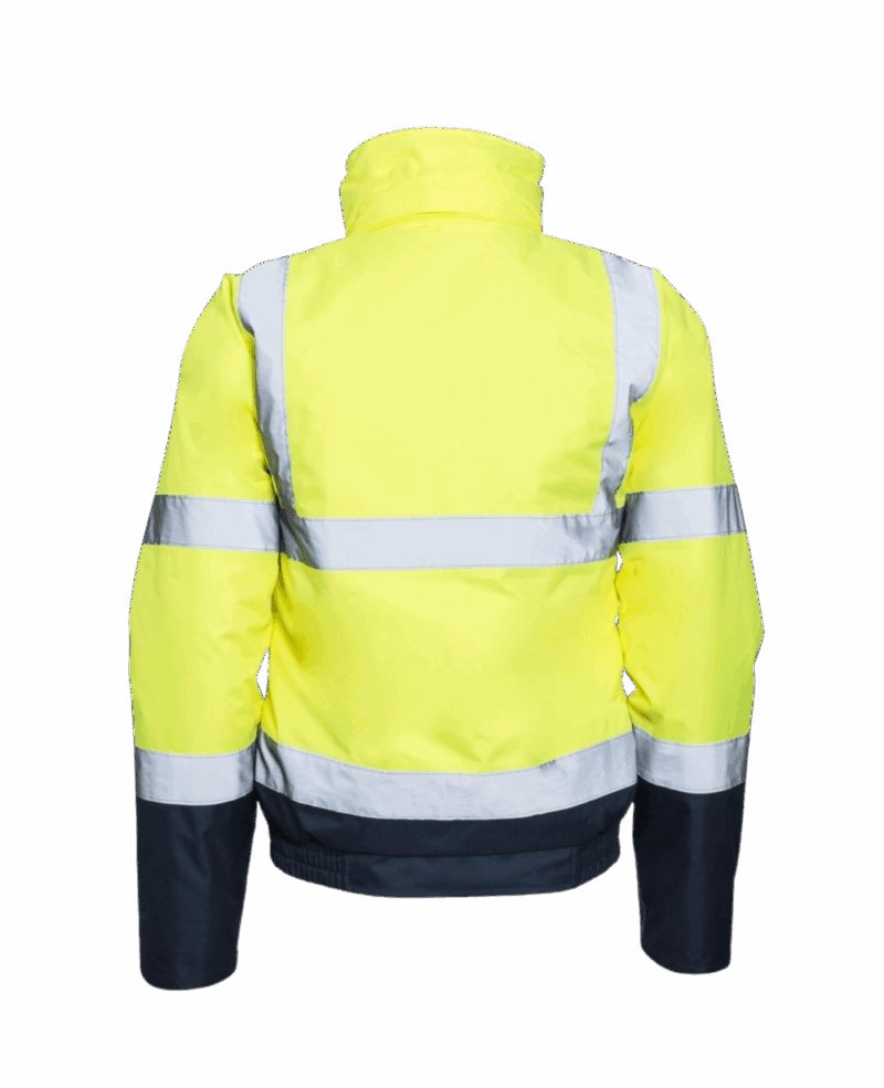 VESTE/PARKA IMPERMEABLE DOUBLE FLASH BOMBER JAUNE/NAVY AVEC BANDES REFLECHISSANTES – Image 2