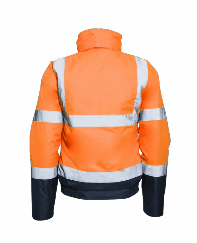 VESTE/PARKA IMPERMEABLE DOUBLE FLASH BOMBER ORANGE/NAVY AVEC BANDES REFLECHISSANTES – Image 2