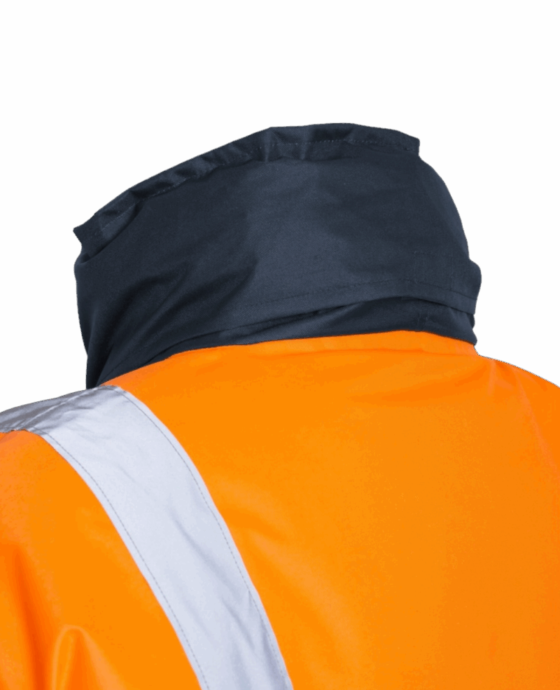 VESTE/PARKA IMPERMEABLE DOUBLE NEON ORANGE/NAVY AVEC BANDES REFLECHISSANTES – Image 5