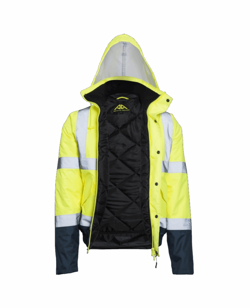 VESTE/PARKA IMPERMEABLE DOUBLE FLASH BOMBER JAUNE/NAVY AVEC BANDES REFLECHISSANTES – Image 3