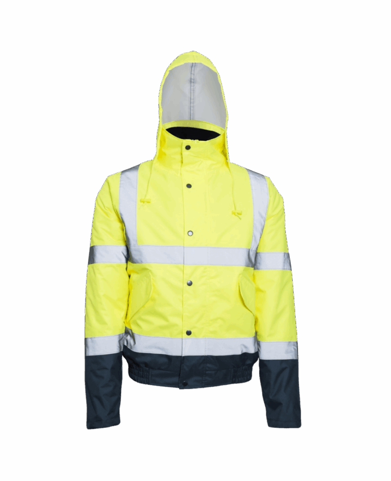 VESTE/PARKA IMPERMEABLE DOUBLE FLASH BOMBER JAUNE/NAVY AVEC BANDES REFLECHISSANTES – Image 4