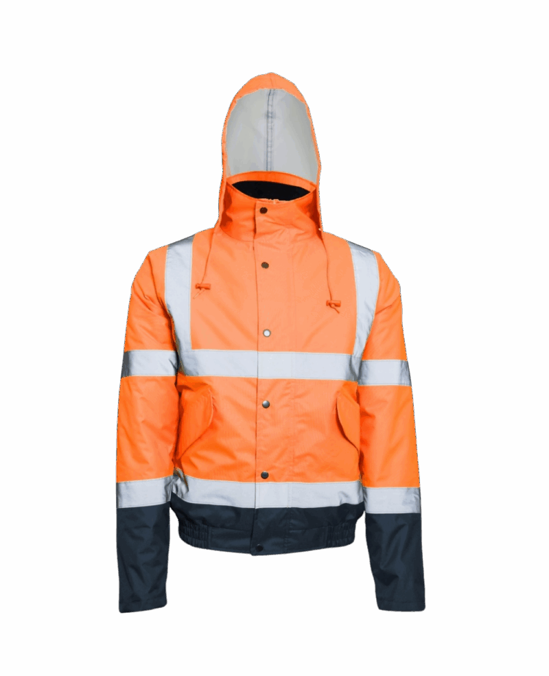 VESTE/PARKA IMPERMEABLE DOUBLE FLASH BOMBER ORANGE/NAVY AVEC BANDES REFLECHISSANTES – Image 4
