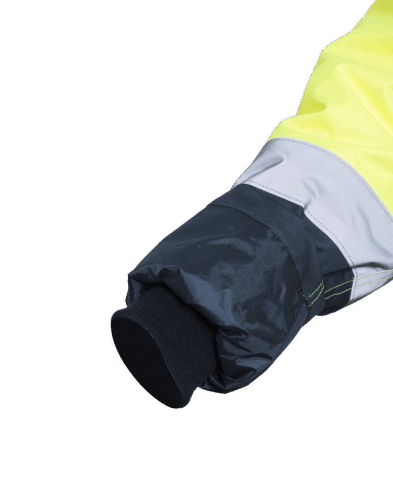 VESTE/PARKA IMPERMEABLE DOUBLE FLASH BOMBER JAUNE/NAVY AVEC BANDES REFLECHISSANTES – Image 5
