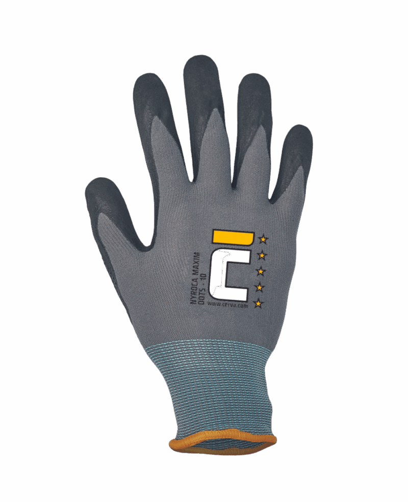 GANT DE PRECISION CERVA NYROCA MAXIM DOTS, ENDUCTION NITRILE AVEC PICOTS
