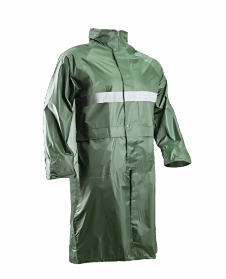 MANTEAU DE PLUIE COULEUR VERT AVEC BANDE REFLECHISSANTE 3CM