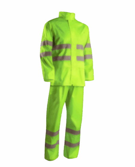 ENSEMBLE DE PLUIE RAINET, JAUNE FLUO AVEC BANDES REFLECHISSANTES