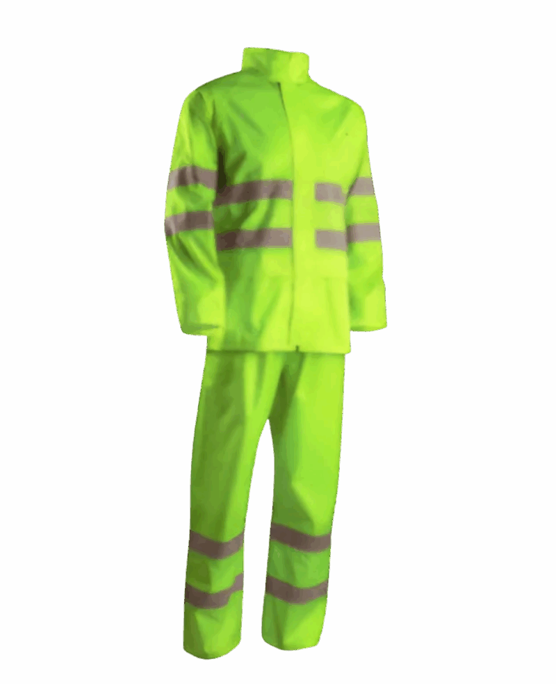 ENSEMBLE DE PLUIE RAINET, JAUNE FLUO AVEC BANDES REFLECHISSANTES