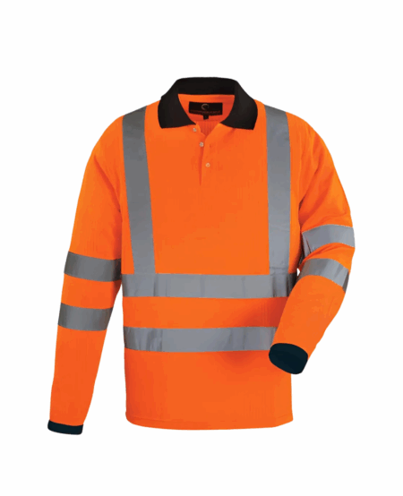 POLO HAUTE VISIBILITE MANCHE LONGUE AVEC BANDES REFLECHISSANTES, ORANGE FLUO