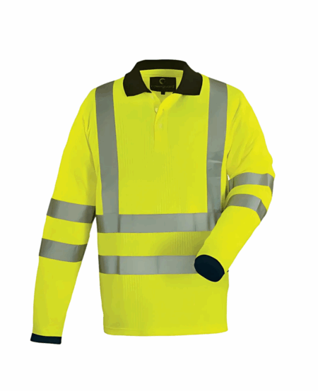 POLO HAUTE VISIBILITE MANCHE LONGUE AVEC BANDES REFLECHISSANTES, JAUNE FLUO