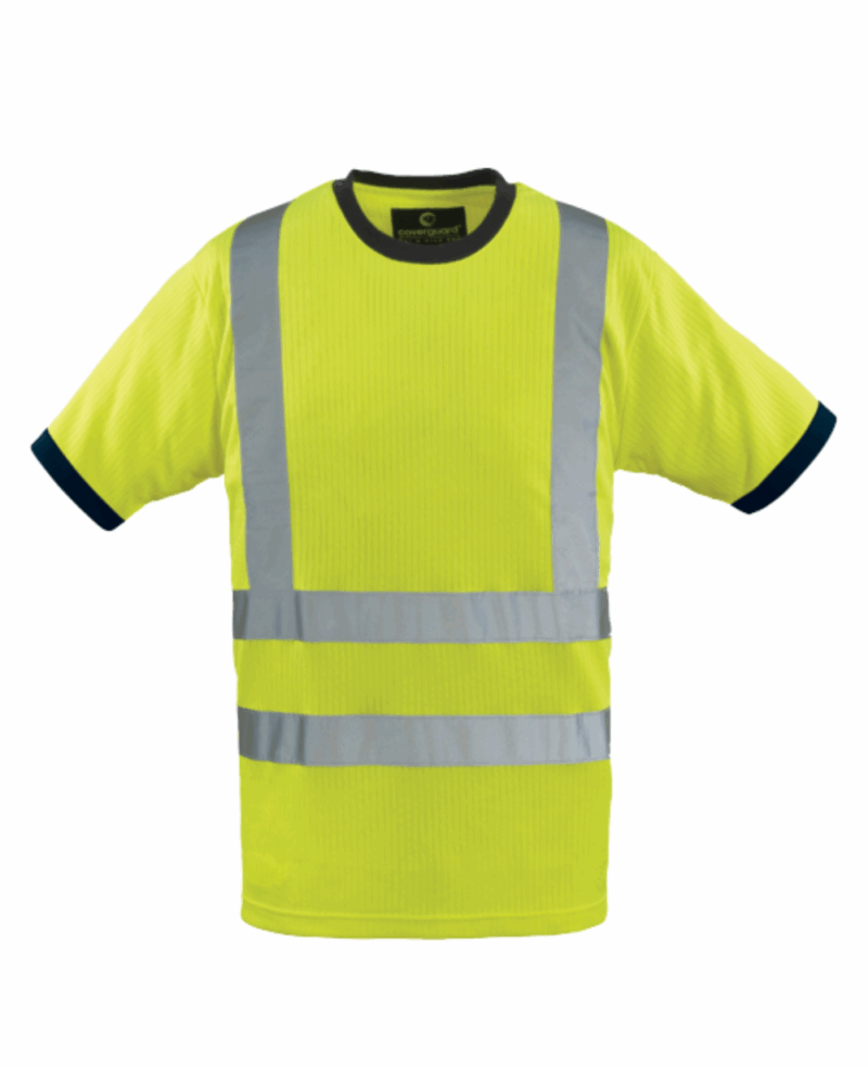 T-SHIRT MANCHE COURTE HAUTE VISIBILITE, JAUNE FLUO QUATRE BANDES