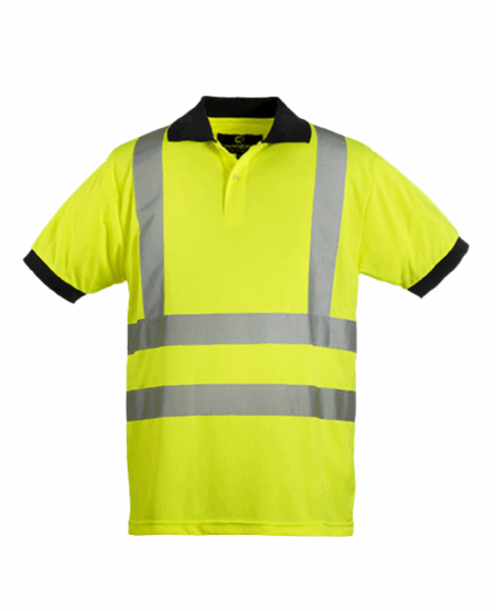POLO YARD MANCHE COURTE HI VIZ JAUNE BAUDRIER AVEC BANDES RETROREFLECHISSANTE S