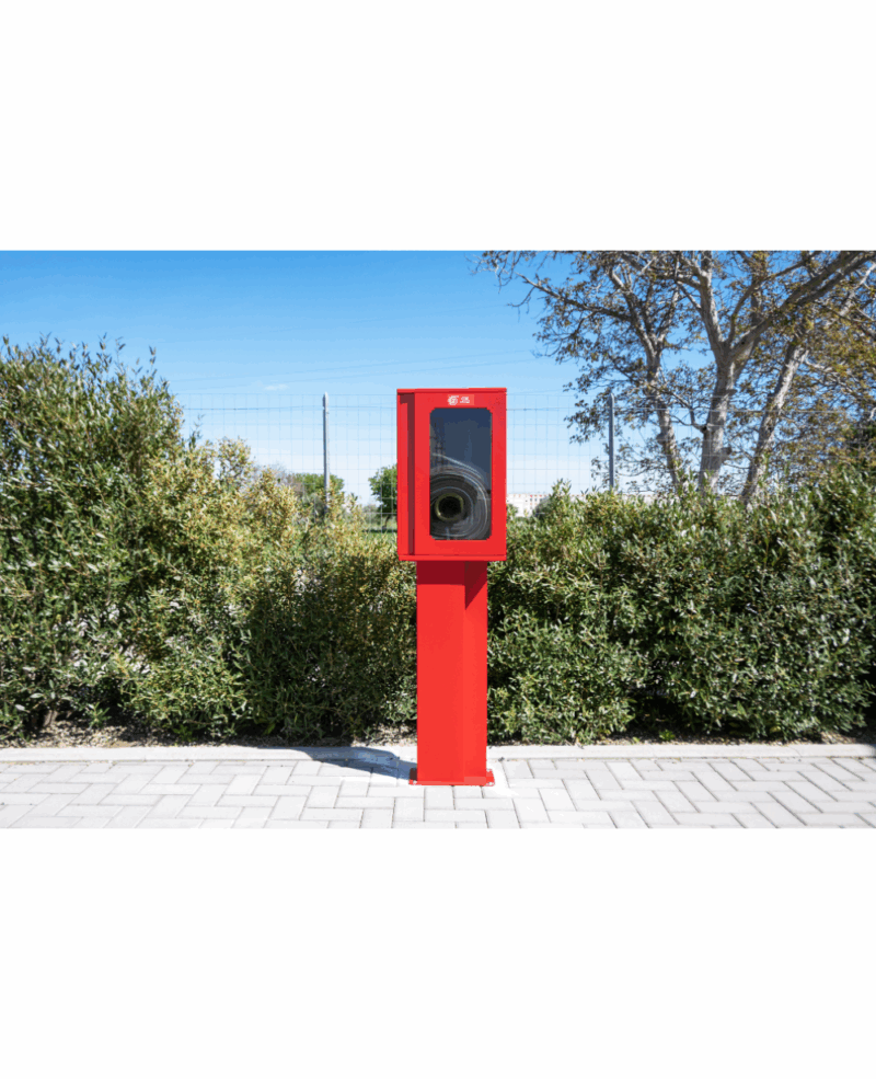 COFFRE POUR TUYAUX INCENDIE UNI 45 EN ACIER PEINT ROUGE - AVEC FENETRE (430X550X195) – Image 5