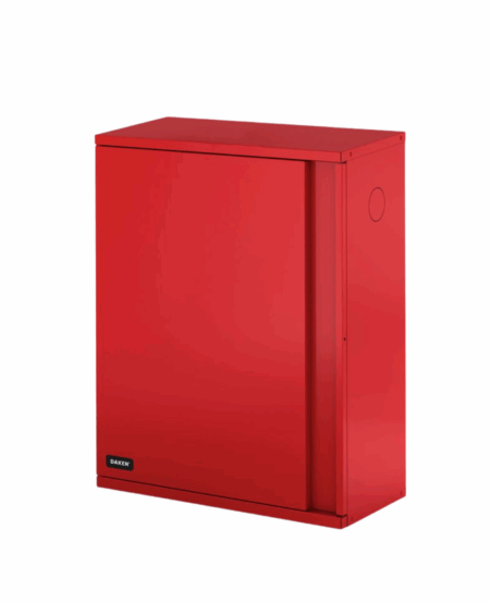 COFFRE POUR TUYAUX INCENDIE UNI 70 EN ACIER PEINT ROUGE - SANS FENETRE (500X650X250)