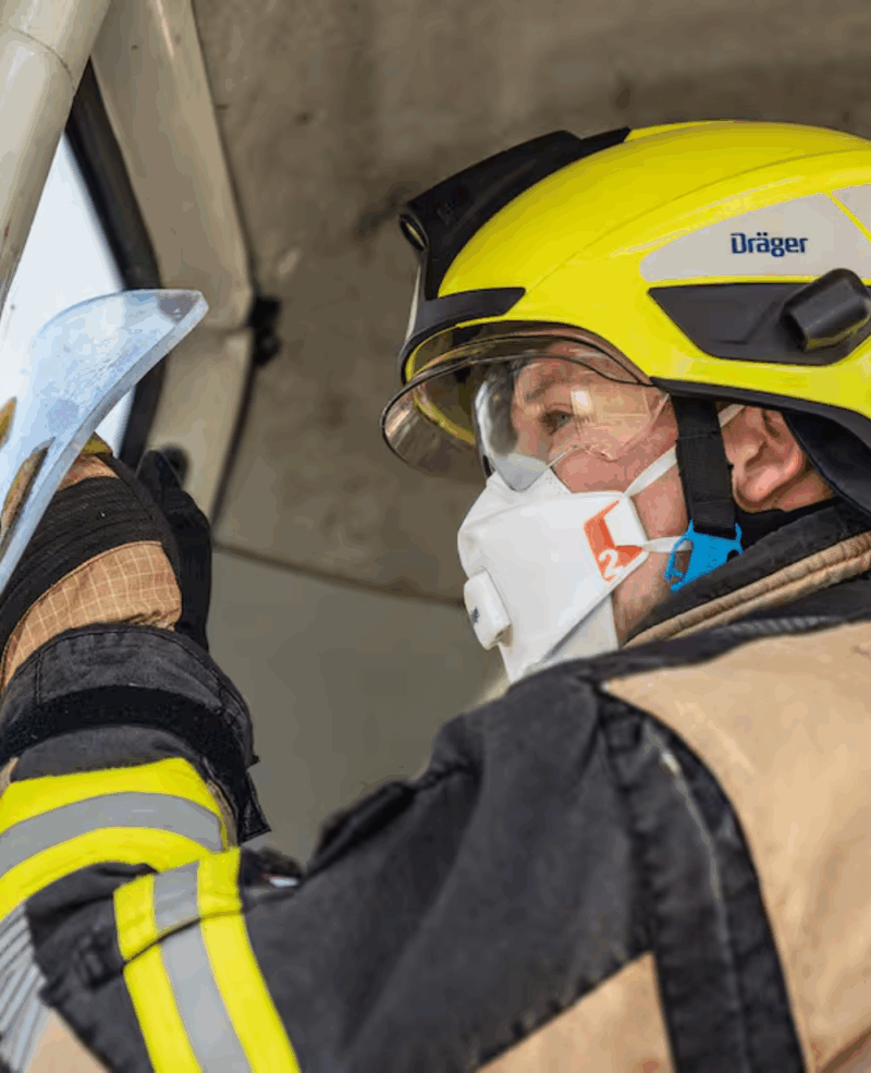 CASQUE POMPIER DRAEGER HPS SAFEGUARD, JAUNE FLUORESCENT ECRAN FACIAL ANTI-RAYURE – Image 7