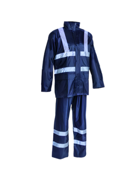 ENSEMBLE DE PLUIE TYPHOON BLEU NAVY + BANDES REFLECH 100% POLYESTER