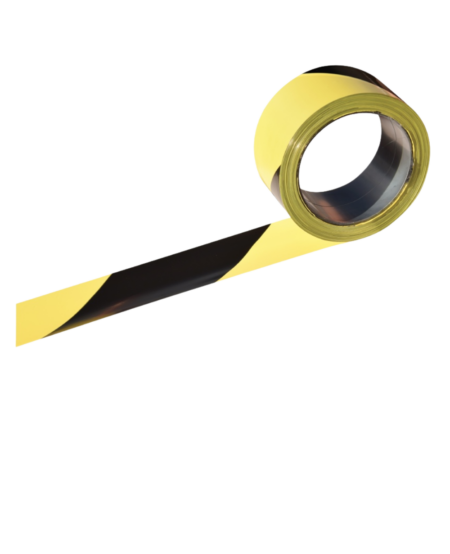 RUBAN DE SIGNALISATION ADHESIF NOIR/JAUNE 66 METRES X 50MM