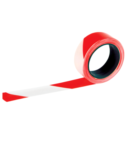 RUBAN DE SIGNALISATION ADHESIF ROUGE/BLANC 66 METRES X 50MM