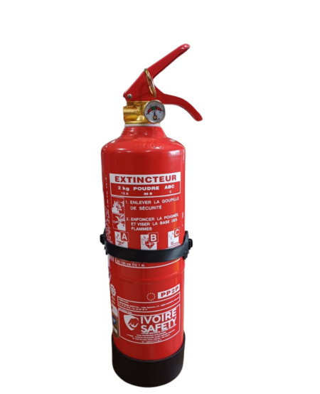EXTINCTEUR POUDRE ABC 2KG IVOIRE SAFETY PRESSION PERMANENTE + SUPPORT