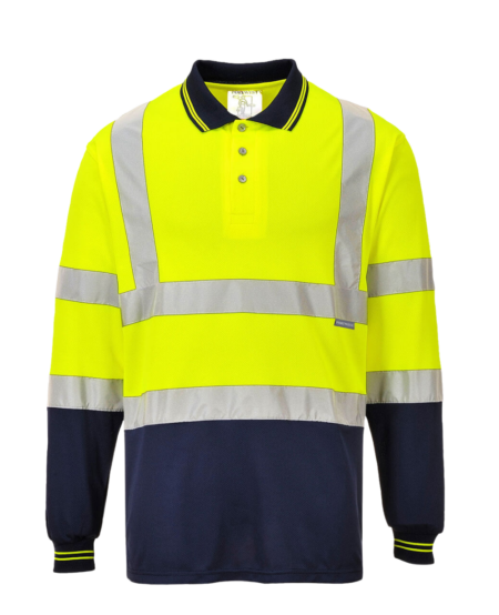 POLO MANCHE LONGUE PORTWEST BICOLORE JAUNE/BLEU + BANDES