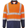 POLO MANCHE LONGUE PORTWEST BICOLORE ORANGE/BLEU + BANDES