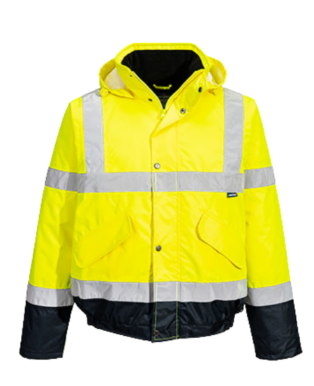 VESTE/BLOUSON PORTWEST HAUTE VISIBILITE JAUNE/BLEU + BANDES CLASSE 3