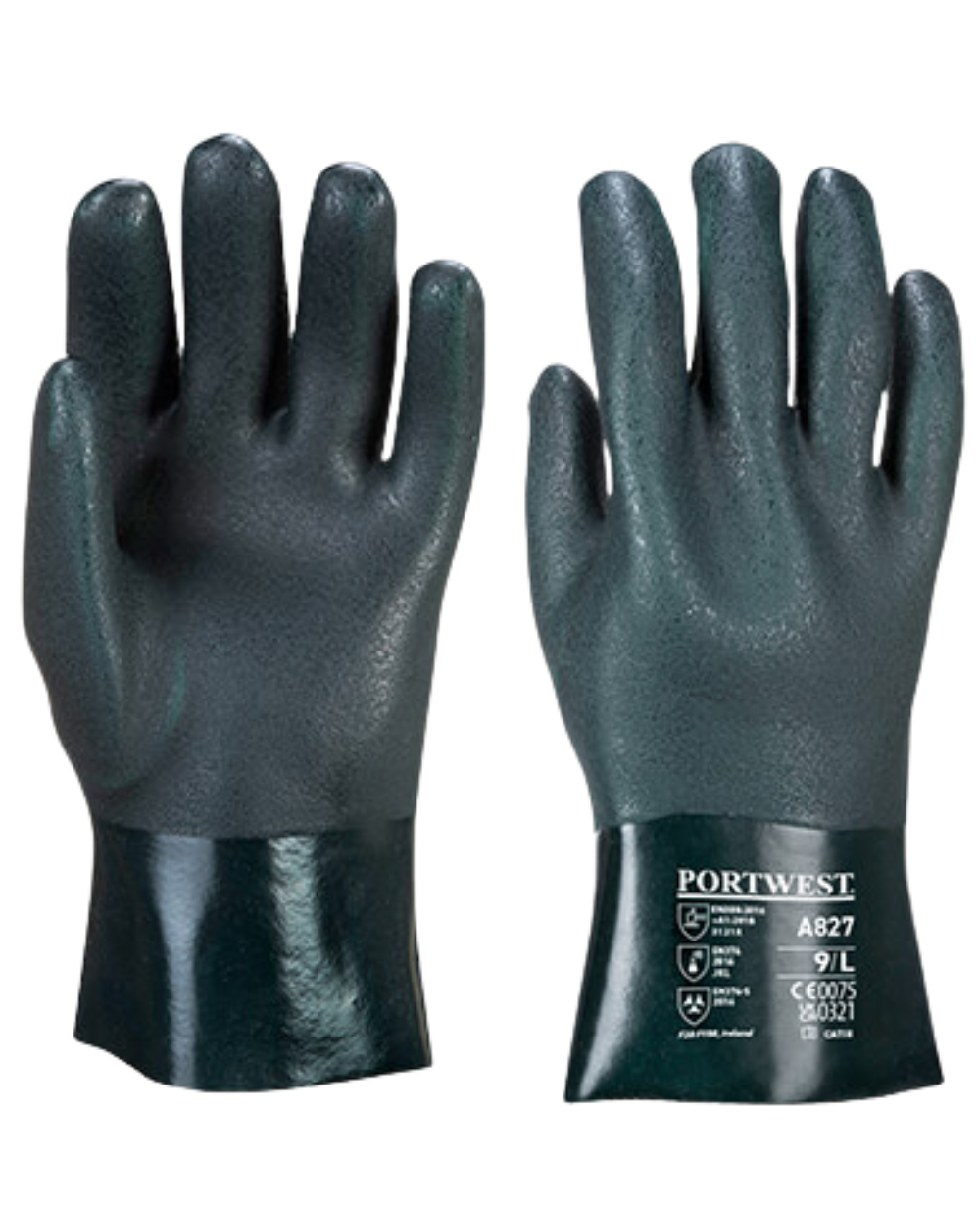 GANT PORTWEST CHIMIQUE PVC VERT DOUBLE TREMPAGE LONGUEUR 27CM