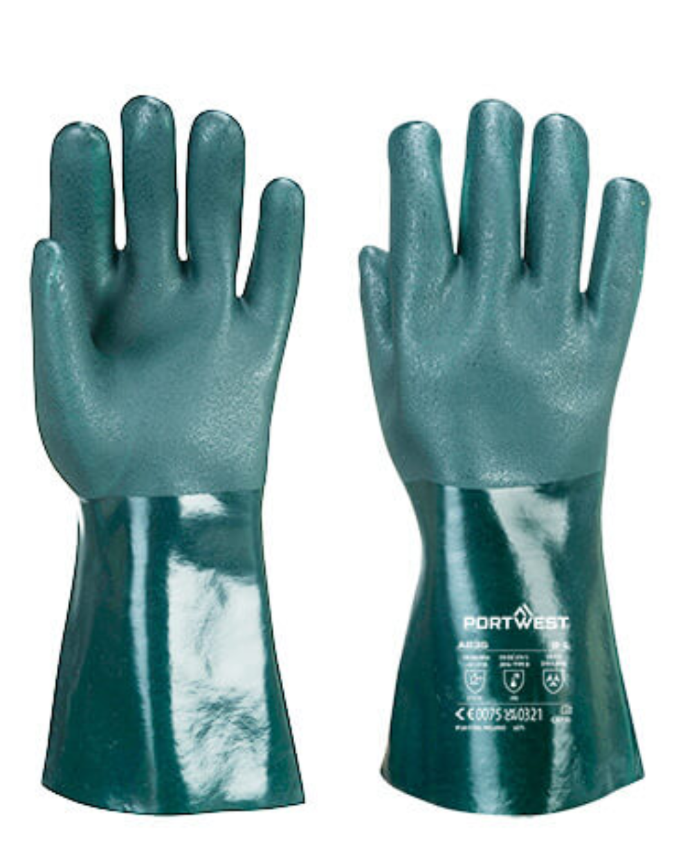 GANT CHIMIQUE PORTWEST PVC VERT DOUBLE TREMPAGE FINITION PALMEE