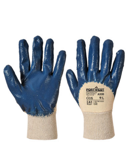 GANT DE MANIPULATION GENERALE PORTWEST NITRILE BLEU ENDUIT 3/4 + DOS AERE