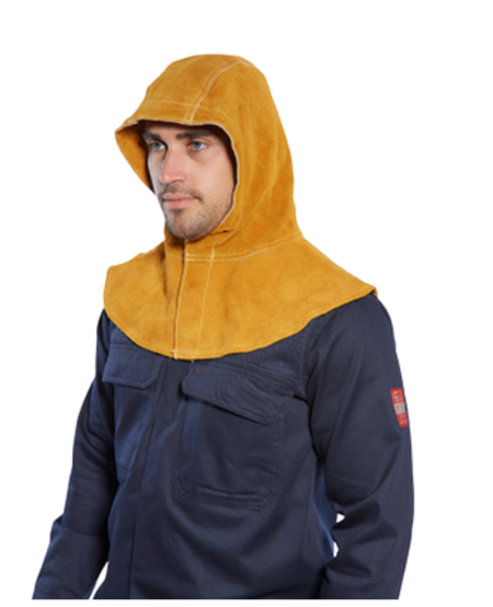 CAGOULE SOUDEUR EN CUIR DE VACHETTE FENDU RESISTANTE AUX FLAMMES